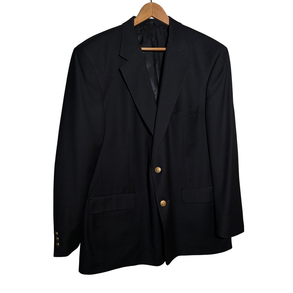 Brooks Brothers Brooksease Navy Wool Blazer Gold Buttons 46RG Mens Formal Luxury